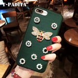 gucci bee Case For iPhone X  Bling Diamond Leather Case For iPhone 8 7 6 6s Plus
