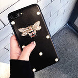 gucci bee Case For iPhone X  Bling Diamond Leather Case For iPhone 8 7 6 6s Plus