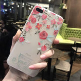Phone Case For iPhone 7 8 Plus Rose Floral Leaves Cases Flower Silicon Protect Soft Full Cover For iPhone 6 6S 5 5S SE