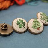 Embroidery Badge Making DIY Kit Handmade Craft DIY Supply Linen Cotton Butterfly Ladybird Pine Cypress Tree Pattern 25mm 1PC